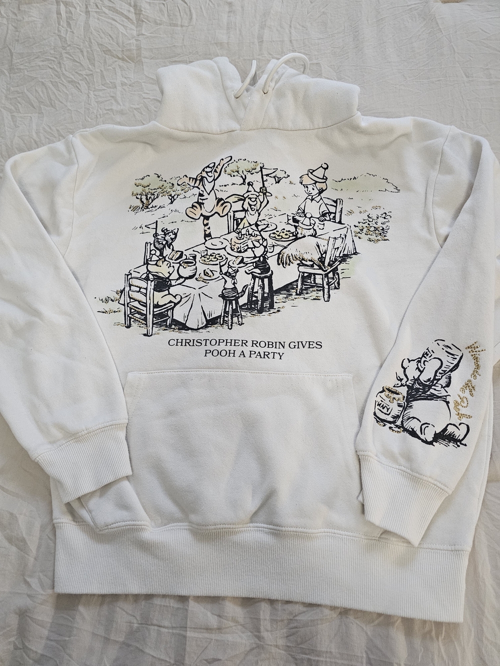 Winnie the Pooh White Graphic Hoodie XS Christopher Robin Gives Pooh a Party